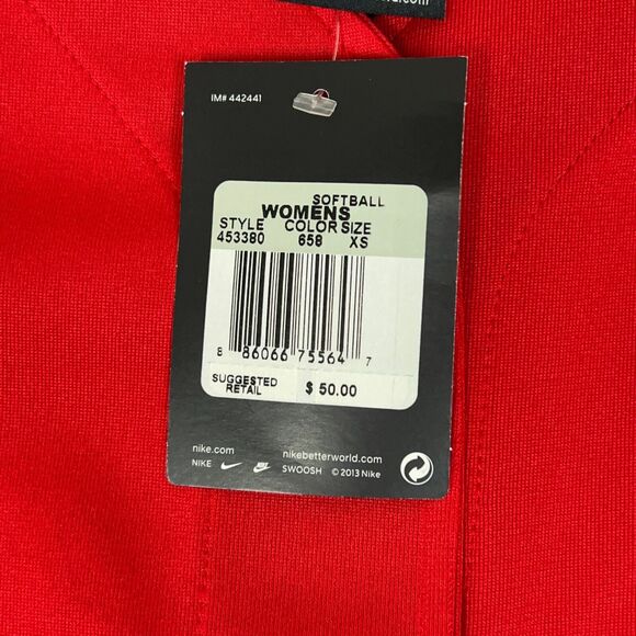 Nike Womens Jersey Extra Small Red White Softball Button Short Sleeve Black NWT - Picture 3 of 8